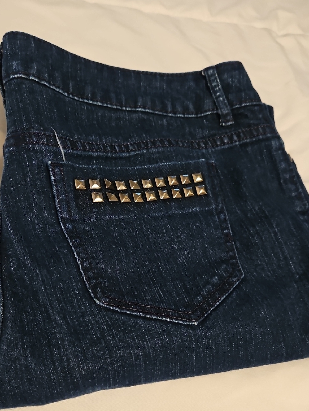 Simply Vera Vera Wang Dark Blue Straight-Leg Jeans with Gold Studs